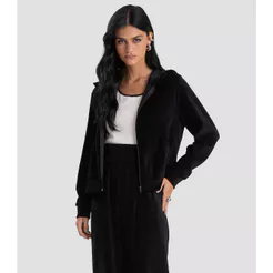 Jaqueta Feminina Plush Com Capuz Dianna Preto