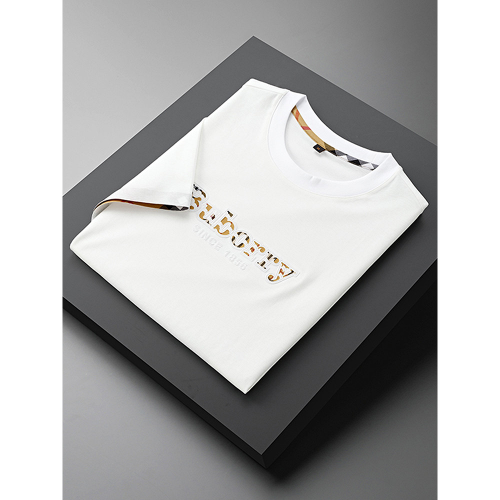 Luz de luxo Premium manga comprida algodão carta impressa camiseta de manga curta masculina verão novo estilo negócios C