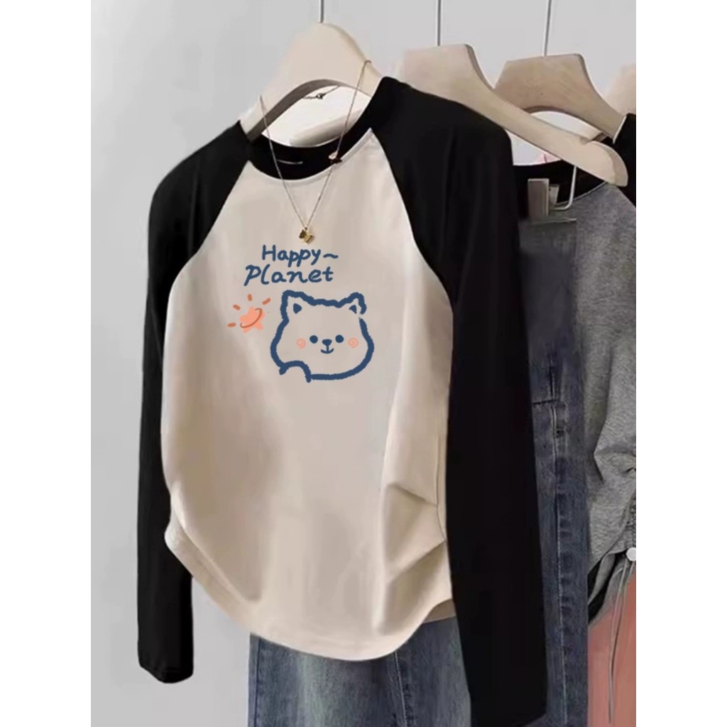 Meninas puro algodão de manga comprida camiseta primavera outono estilo grandes crianças camisa de fundo feminina moda m