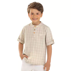 Camisa Infantil Menino Gola Padre Xadrez Colorittá Marrom