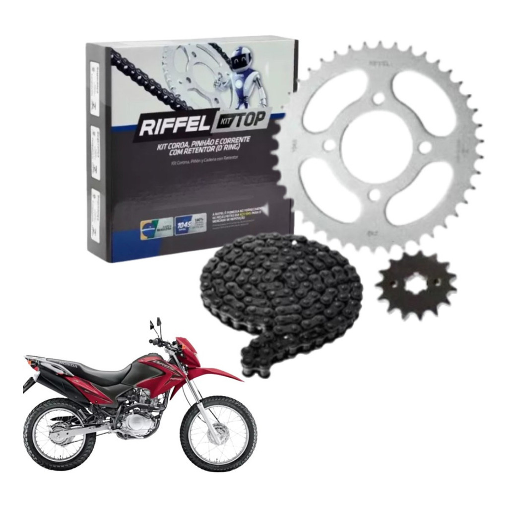 Kit Relação Tração Transmissão Com Retentor Nxr 150 Bros 2006 2007 2008 2009 A 2015 Original Riffel