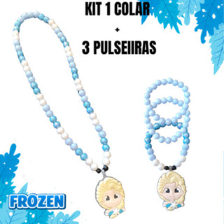 Kit Colar Pulseiras Miçanga Infantil Pingente Frozen Elsa Azul em Oferta na Shopee