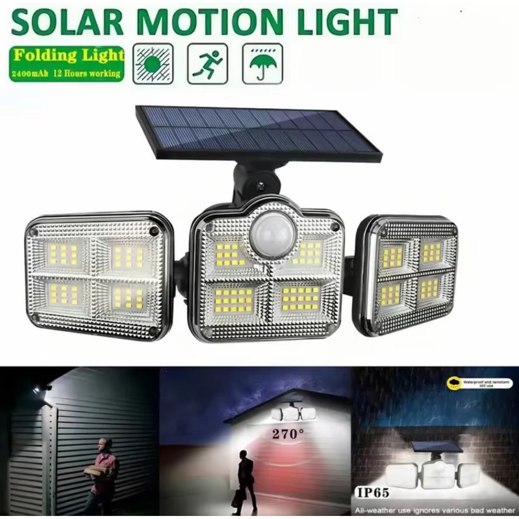 Refletor Luminária Solar De Parede Cob 120 A Prova Da Agua Com Sensor Presença em Oferta na Shopee