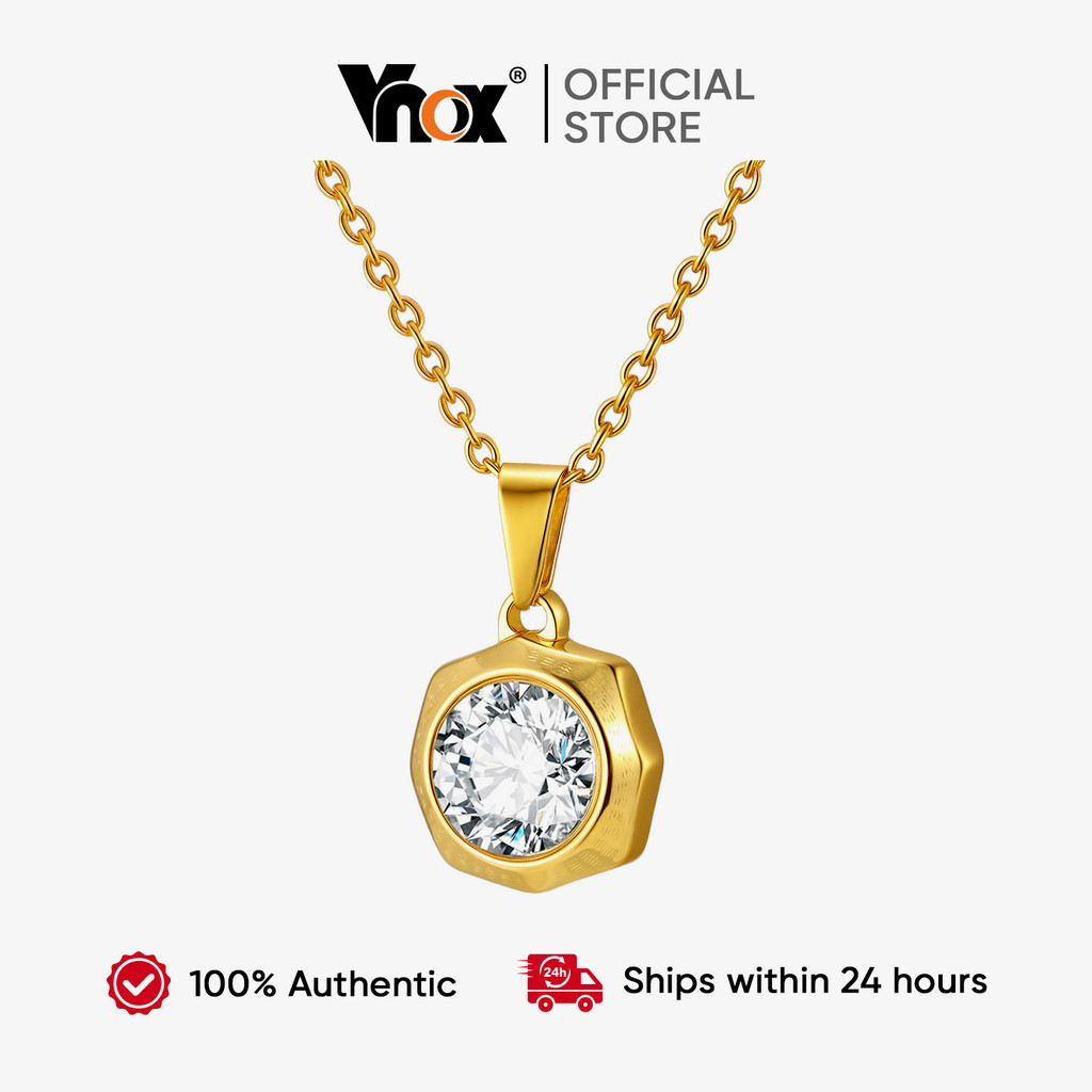 Colar Com Pingente Geométrico Cúbico Vnox Zircon Para Mulheres , Meninas , Aço Inoxidável , Não Manchado E Hipoalergênic