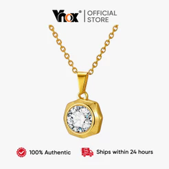 Colar Com Pingente Geométrico Cúbico Vnox Zircon Para Mulheres , Meninas , Aço Inoxidável , Não Manchado E Hipoalergênic