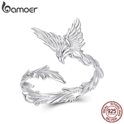 Bamoer Original 925 Prata Esterlina Anel Ajustável Phoenix Design Jóias Presente Feminino