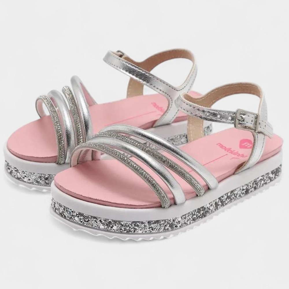 Sandália Infantil Molekinha Flatform Strass Menina - Prata em Oferta na Shopee