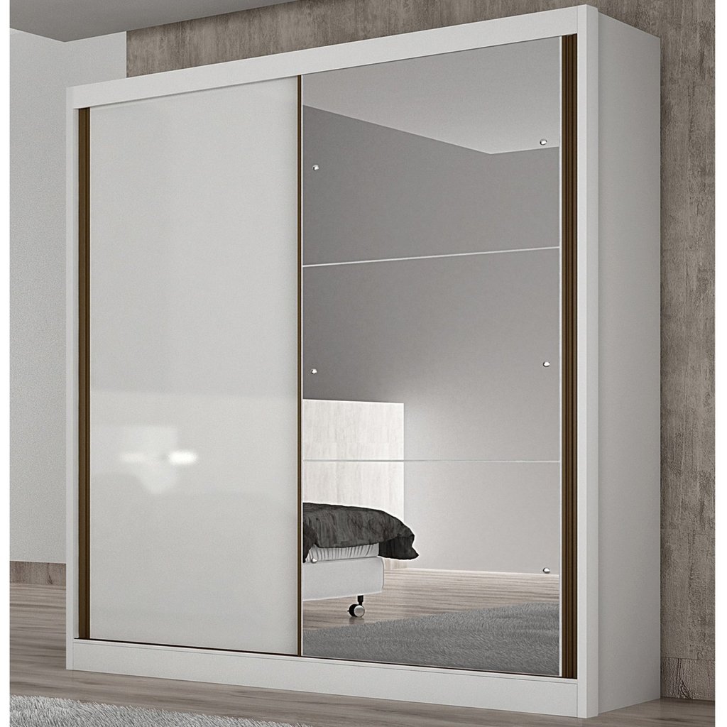 Guarda Roupa Solteiro MDF com Espelho 2 Portas 3 Gavetas Toronto Branco em Oferta na Shopee