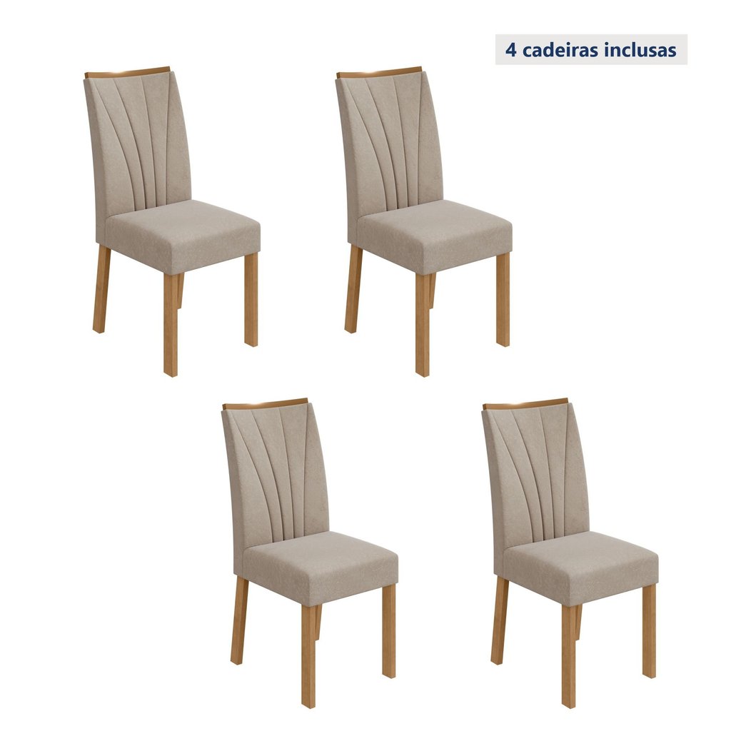 Kit com 4 Cadeiras para Sala de Jantar Apogeu Amêndoa Clean/Veludo Naturale Creme em Oferta na Shopee