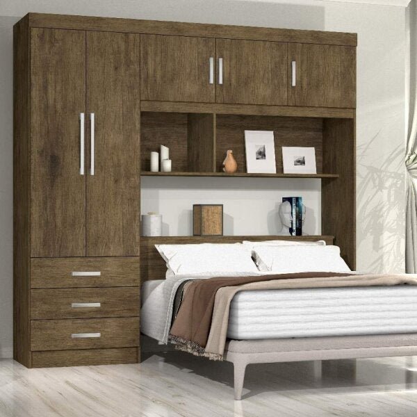 Guarda-Roupa Casal 5 Portas com Cabeceira Cancun  Flex Color Jequitibá/Avelã em Oferta na Shopee