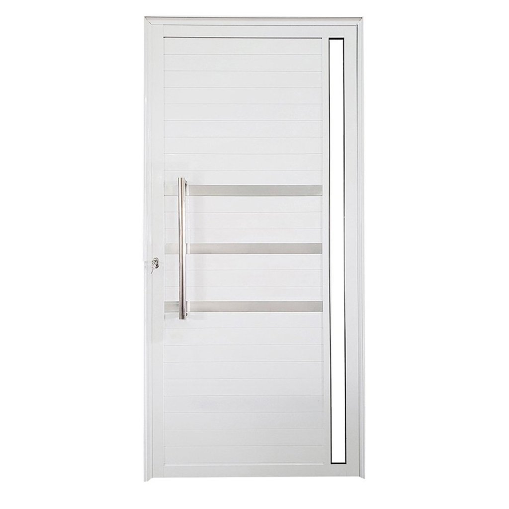Porta Lambril de Alumínio Esquerda 210 x 90cm com Friso e Visor Linha Veneza Esquadrias Bergamo Branco em Oferta na Shopee