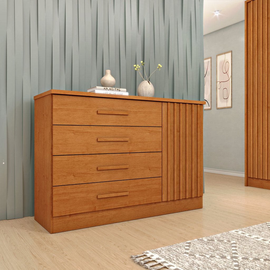 Cômoda 4 Gavetas em Mdf/mdp Ripado Espresso Móveis Cinamomo em Oferta na Shopee