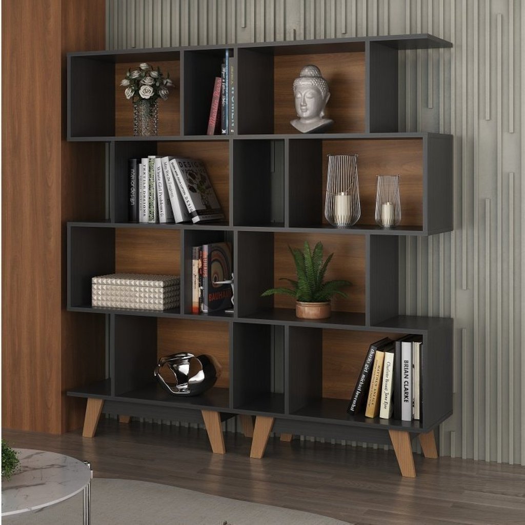 Kit 2 Estantes para Livros Caracas 4 Nichos Grafite/Nogal em Oferta na Shopee