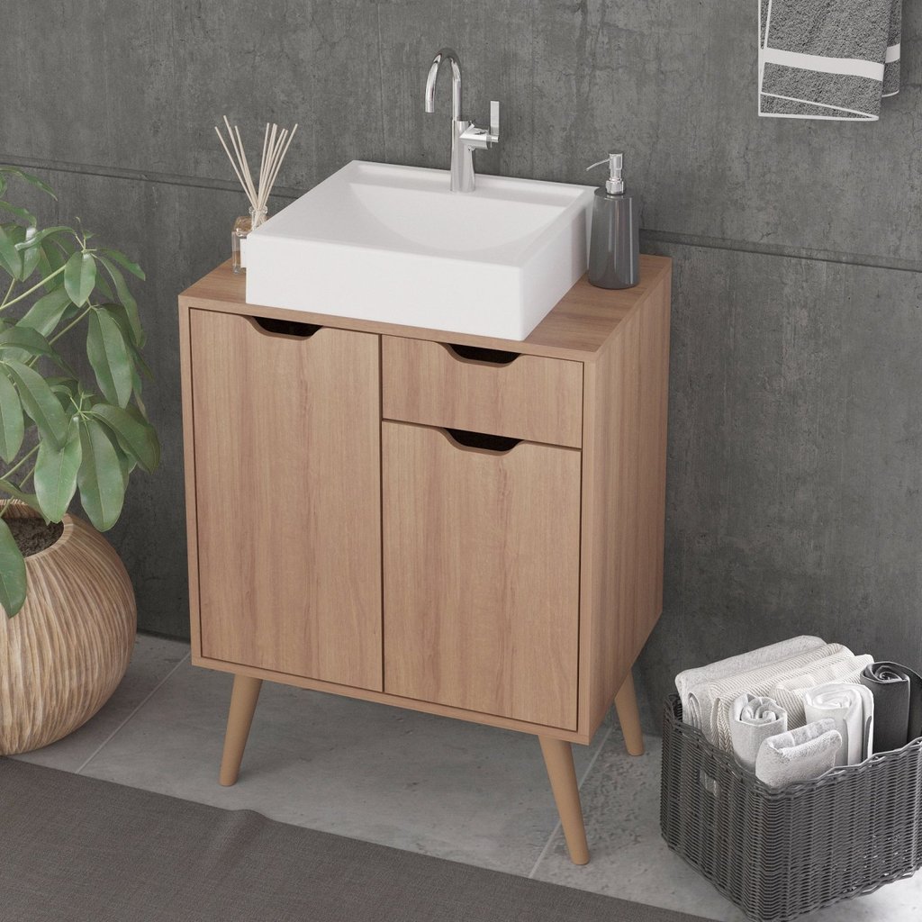 Gabinete para Banheiro 2 Portas e 1 Gaveta Bn3637 Amendoa em Oferta na Shopee