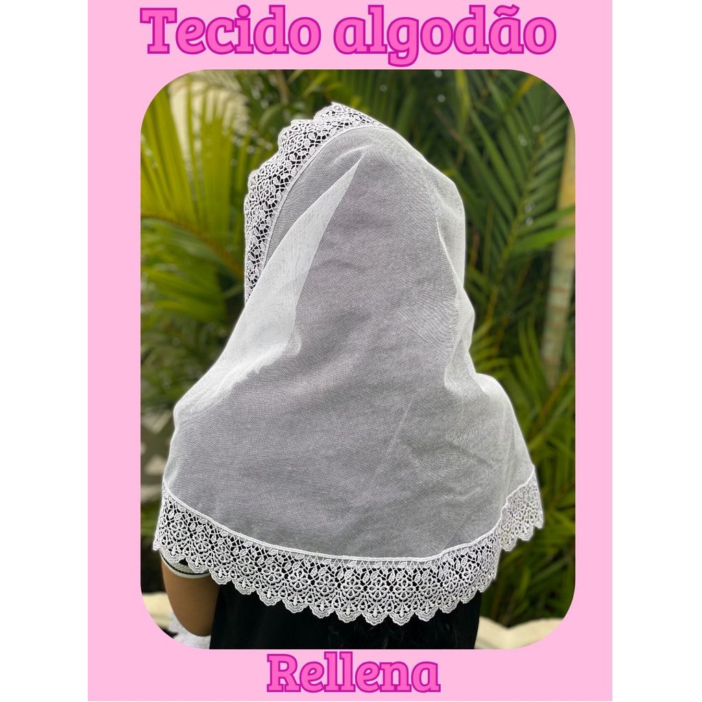 VÉU CCB ADULTO TECIDO ALGODÃO COM RENDA GUIPIR LARGA 03 51004 QUADRADO OU REDONDO em Oferta na Shopee