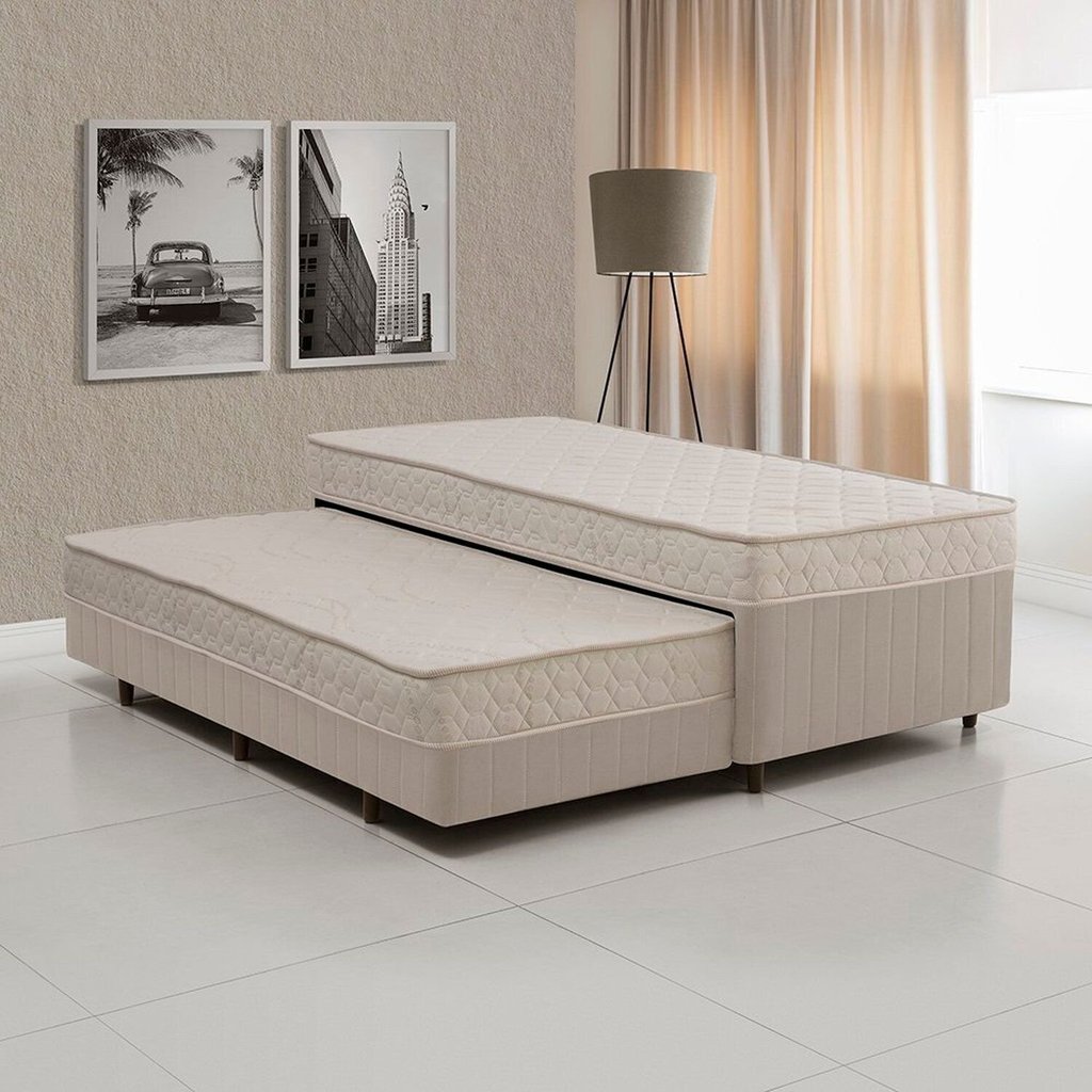 Cama Box Conjugada Solteiro com Auxiliar Colchões Sensor Bege em Oferta na Shopee