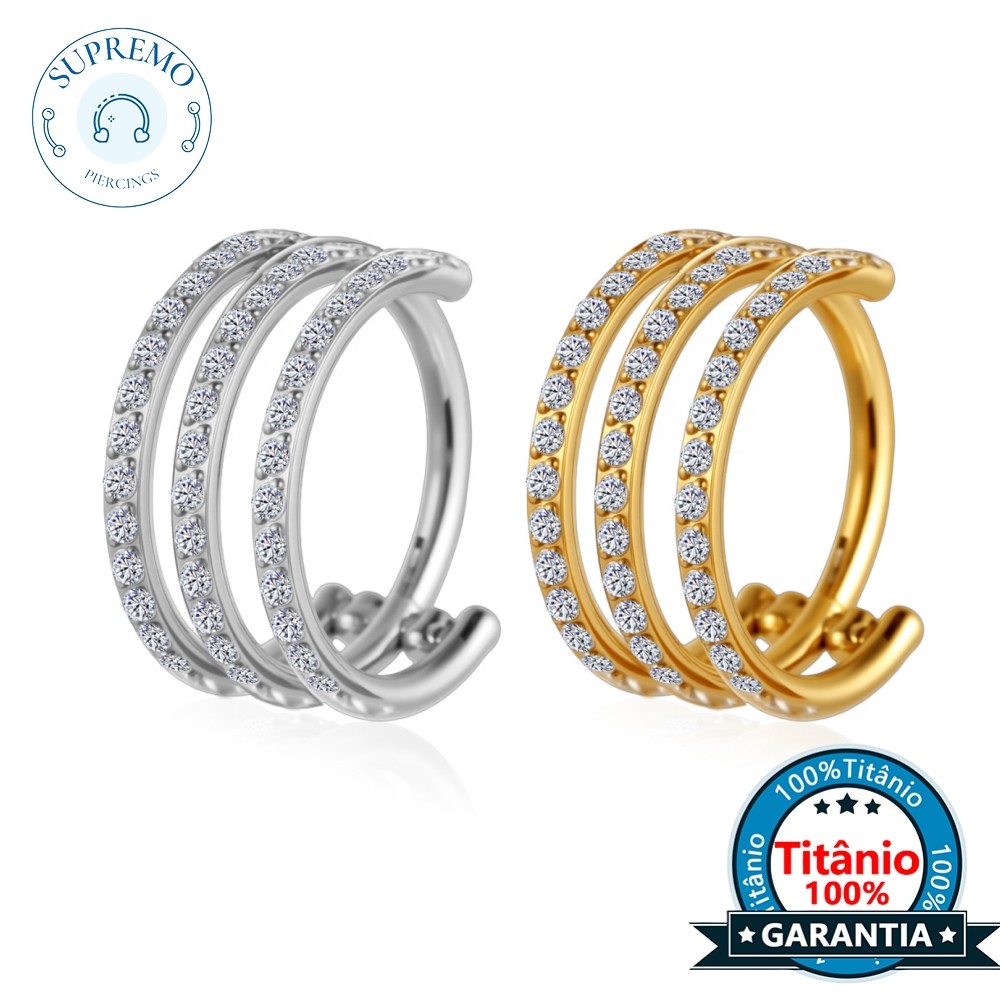 Piercing Conch Argola Três Fileira Titânio Segmento Articulado Zircônia Cravejada Nariz Helix Orelha Daith