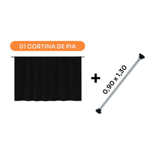 Kit Cortina de Pia PVC + Varão Extensível Ajustável 50cm a 130cm Cozinha
