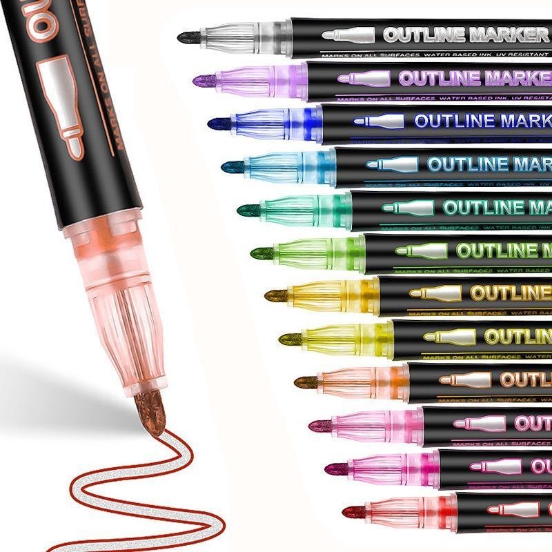 Novo Kit 24 Caneta Outline Marker Metálica Linha Dupla Arte Caneta Contorno em Oferta na Shopee