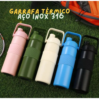 Garrafa Térmica Esportiva Grande Capacidade Duplo Aço Inoxidavel 600ml 800ml Bica Dupla com Canudo e Alça em Oferta na Shopee