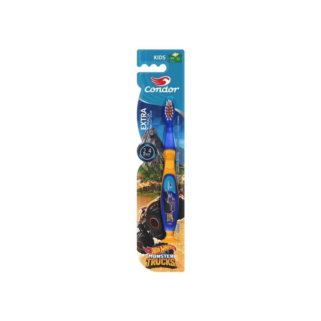 Escova Dental Extramacia Com Limpador De Língua E Ventosa Hot Wheels Monster Trucks Condor Kids Cabe em Oferta na Shopee