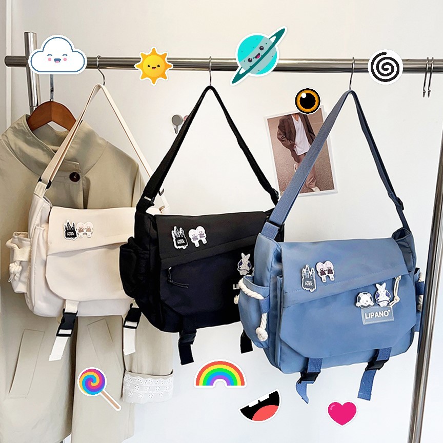 Bolsa de Ombro Unissex de Grande Capacidade Estilo Coreano Bolsa Transversal de Nylon Retro e Elegante em Oferta na Shopee