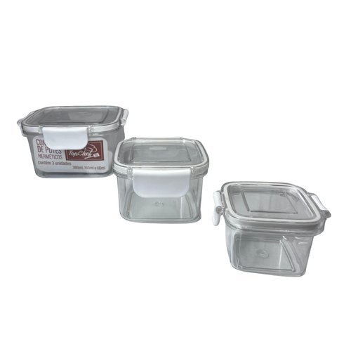 Conjunto 3 Potes Hermeticos Quadrados Organizacao Cozinha Vedacao Segura Plastico