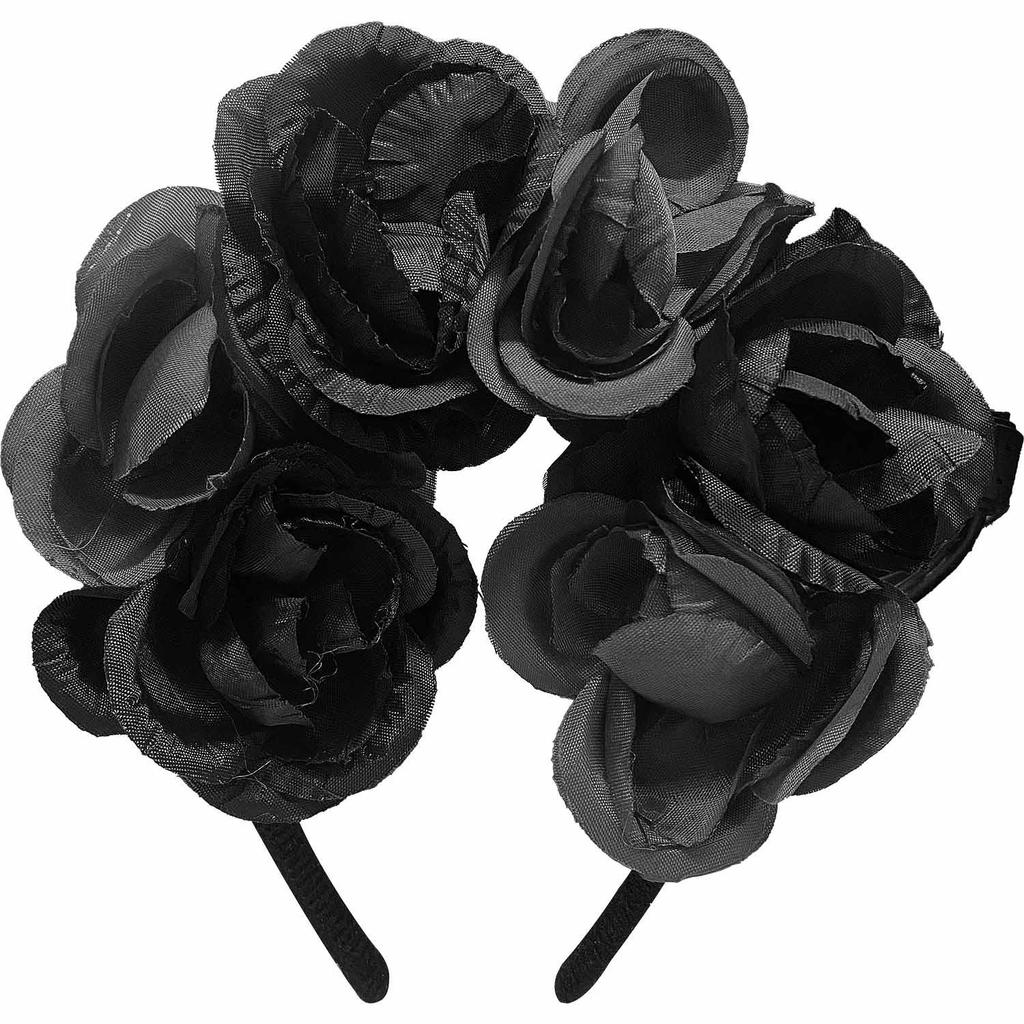 Tiara Rosa Preta Roxa Gótica Fantasia Halloween Caveira Mexicana Bruxa Feiticeira Coroa de Flores Luxo · foto 2