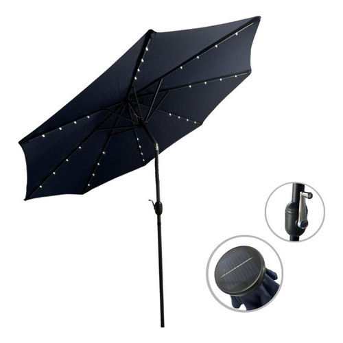 Ombrelone Azul Articulado Com Led 2,70m Base Central Importway Ideal Para Piscina, Jardim E Praia