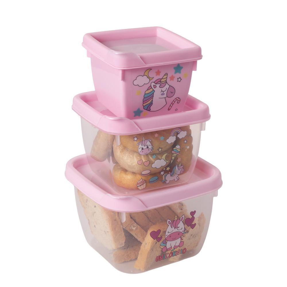 Kit 3 Potes Unicórnio Lancheira Passeio Papinha Plasútil