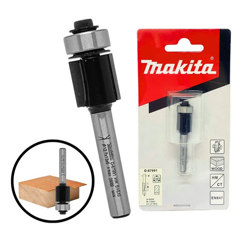 Fresa Reta Makita D-67991 Haste 6mm Dupla com Rolamento Tupia Madeira Aço Profissional para Acabamento Marcenaria