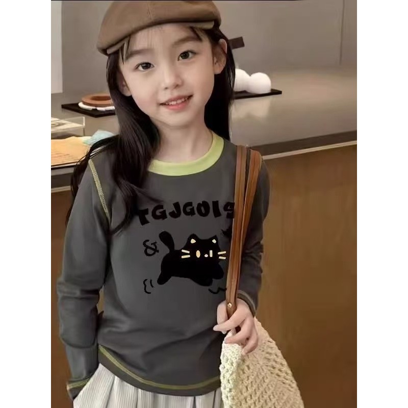 Influenciador camiseta Base crianças meninas 2025 manga comprida topo moda dos desenhos animados contraste cor bebê prim
