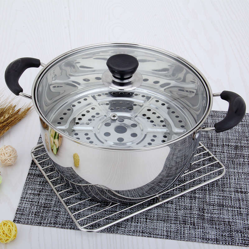 Panela de sopa de aço inoxidável, orelha dupla, pequena panela a vapor, sopa doméstica, macarrão grosso, ensopado, cozin