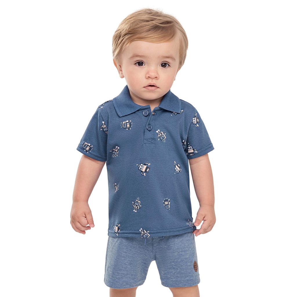 Conjunto Bebê Menino Polo Robôs Elian Azul