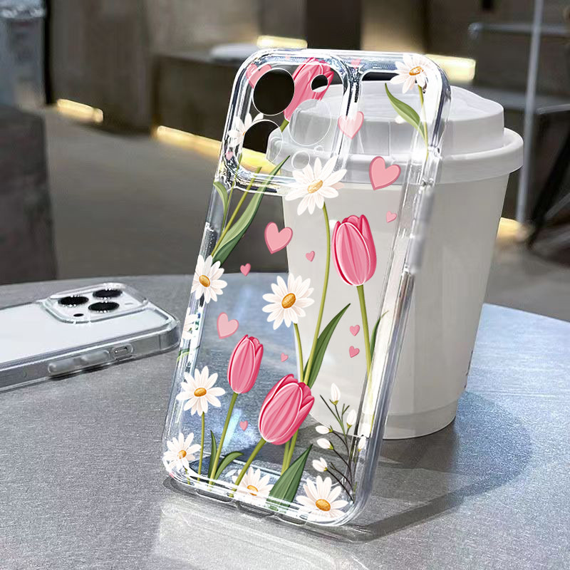 Rosa Tulipa Branca Margarida Caso Para Samsung Galaxy A17 A37 A57 A56 A55 A54 A53 S26 Ultra S25 Plus S24 FE S23 S22 Capa