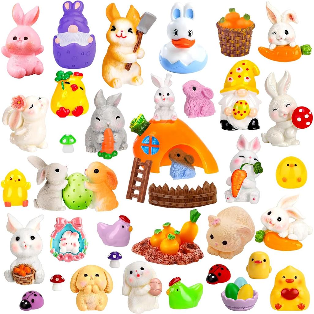 60 Peças de Mini Figuras de Resina Luminosas de Páscoa, Pequenas Figuras em Miniatura que Brilham no Escuro, Coelhinhos 