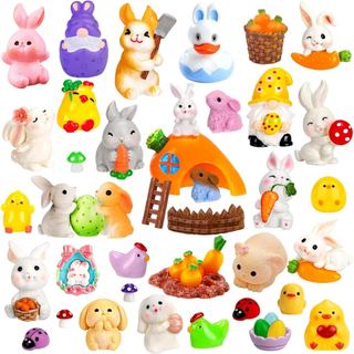 60 Peças de Mini Figuras de Resina Luminosas de Páscoa, Pequenas Figuras em Miniatura que Brilham no Escuro, Coelhinhos 
