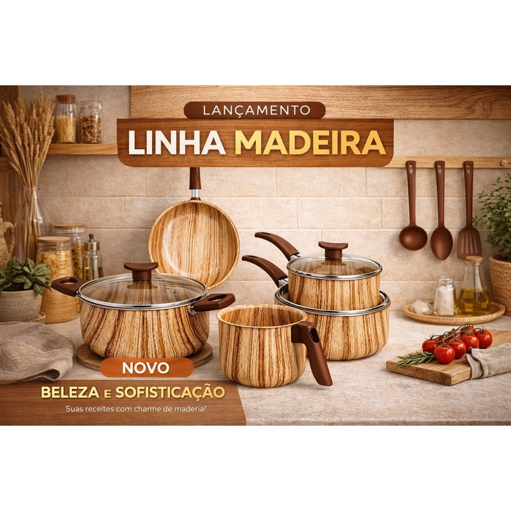 Conjunto Completo MARF para Cozinha 8 Peças com Panelas Antiaderentes e Tampas de Vidro