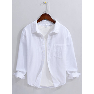 Camisa branca de linho fresco masculina simples Casual negócios básico polegada camisa primavera outono fino topo algodã