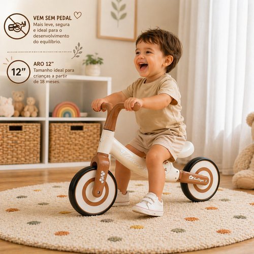 Bicicleta Balanco Infantil Sem Pedal Desenvolvimento Equilibrio Diversao Bege
