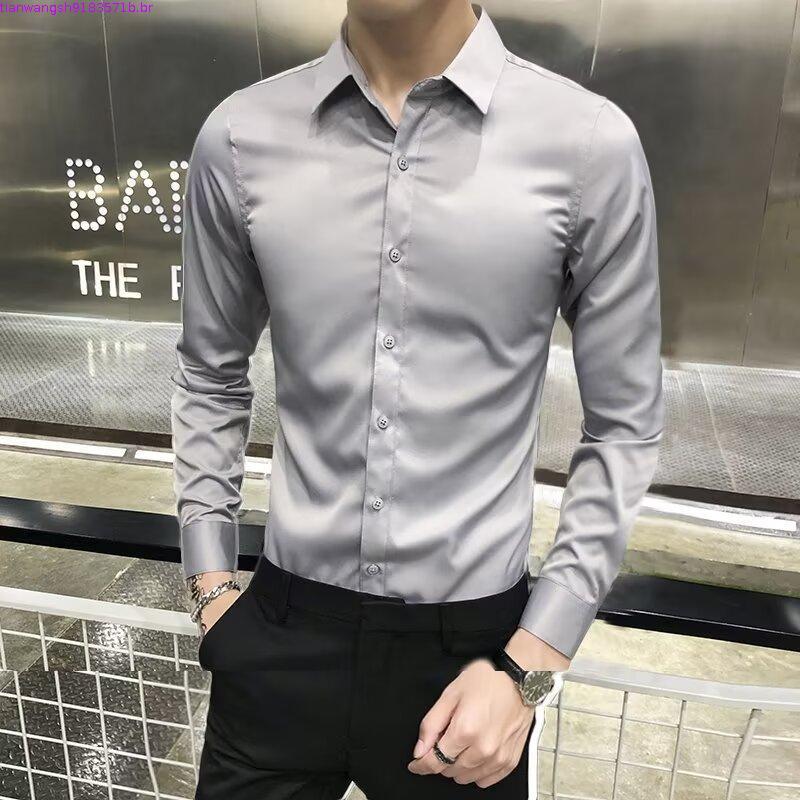 2026 csa Casual masculina primavera outono manga comprida negócios Formal Wear não-passar na moda cor sólida magro-aj
