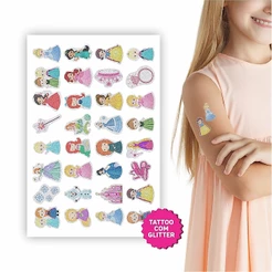 Tatuagem Temporária Infantil Com Glitter | Kit Festa 32 | Princesas