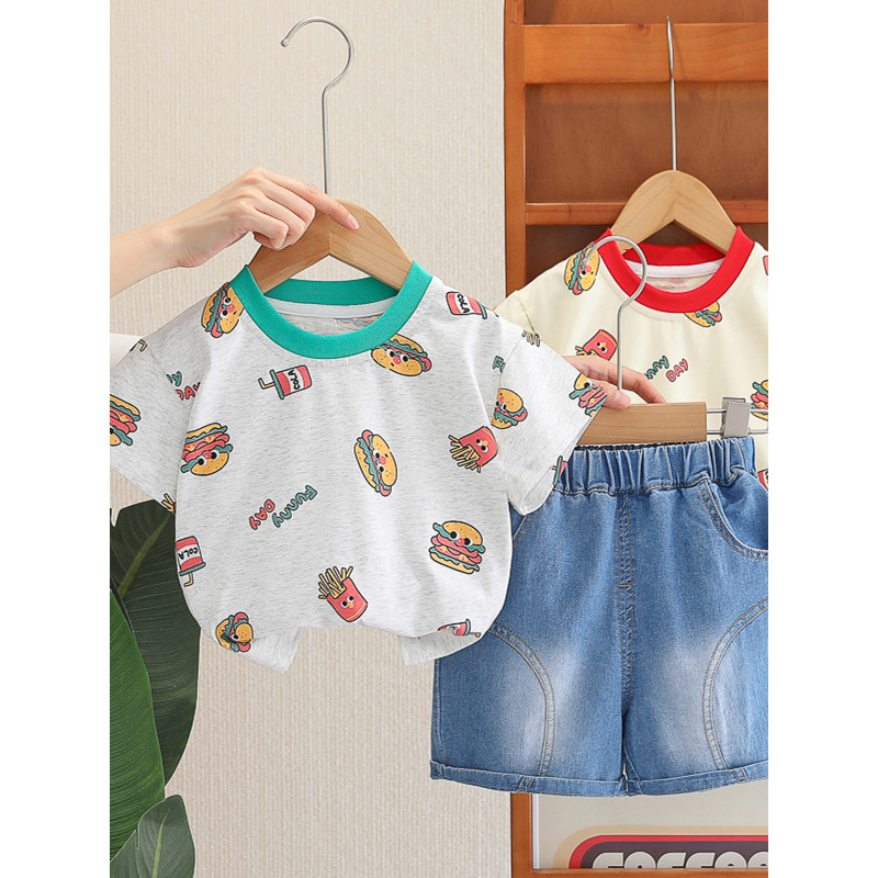 Bebê roupas de verão 2026 novo estilo crianças dos desenhos animados impressão completa manga curta roupas verão criança