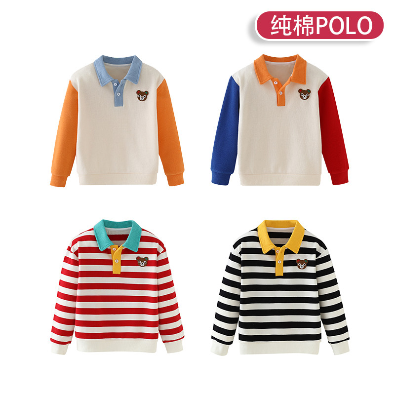 Primavera outono crianças camisa polo de manga comprida meninos meninas manga comprida lapela camiseta puro algodão cami