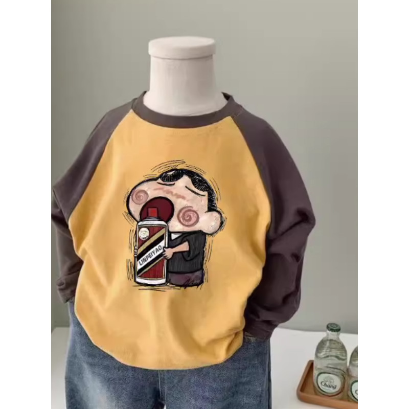 Crianças camiseta de manga comprida primavera outono novo estilo dos desenhos animados impresso médio pequeno crianças p