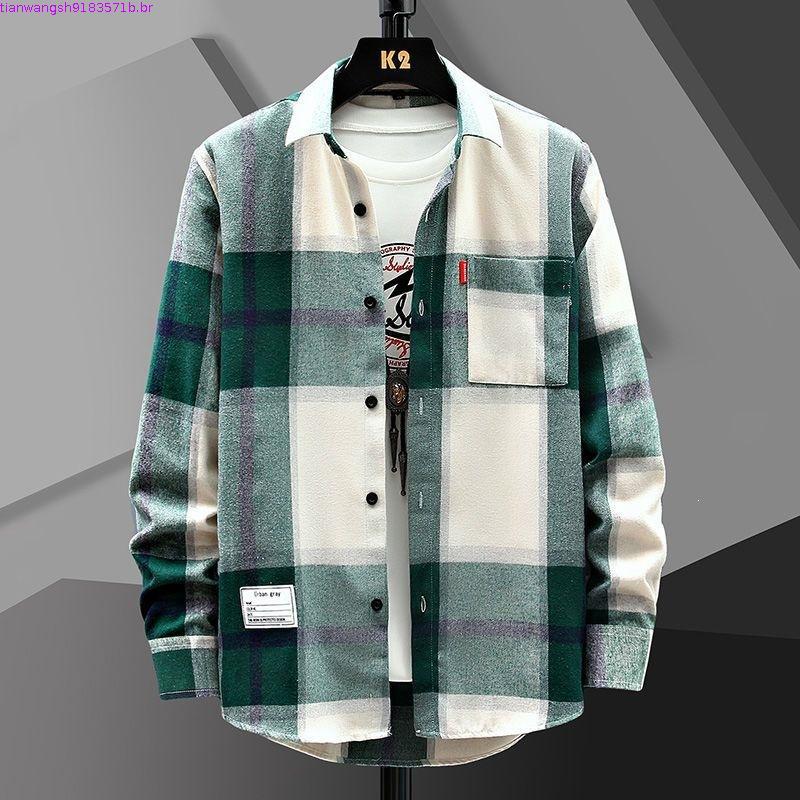 Csa xadrez masculina outono na moda de manga comprida jaqueta Casual adolescente estudantes novo estilo All-Match cam