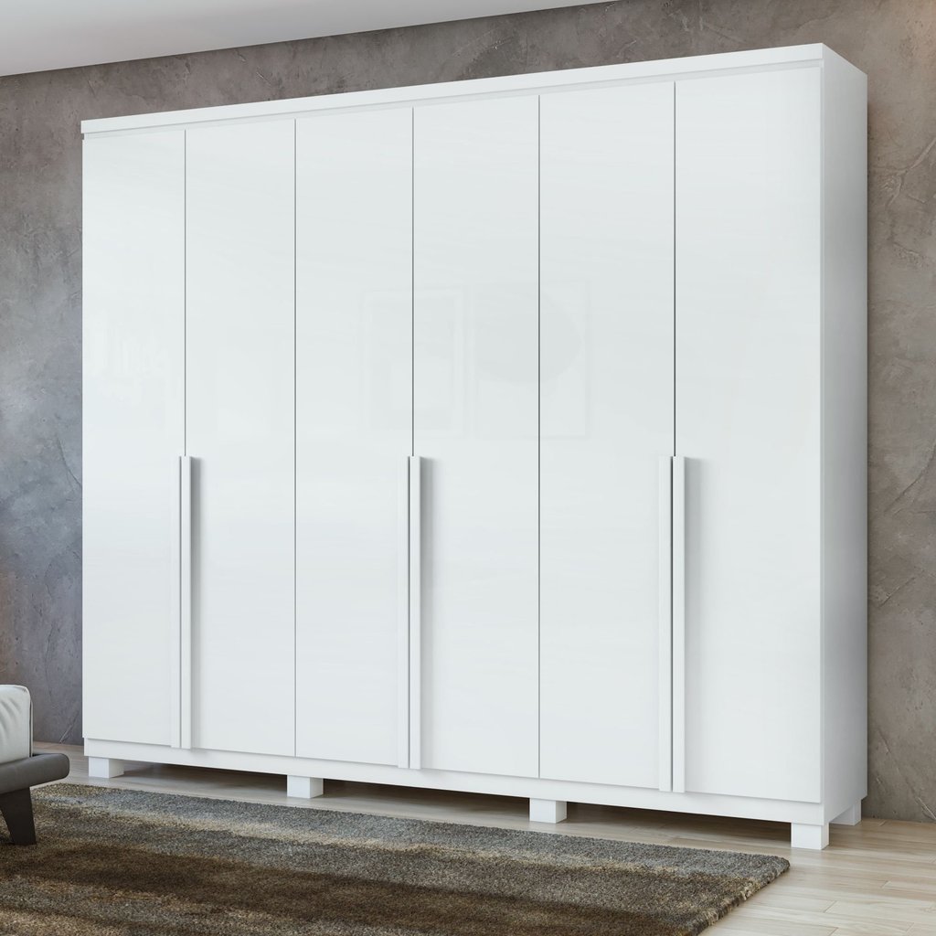 Guarda-Roupa Casal 6 Portas 4 Gavetas com Pés MDF 230cm Alonzo Branco Branco