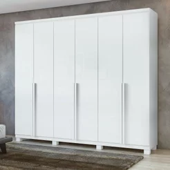Guarda-Roupa Casal 6 Portas 4 Gavetas com Pés MDF 230cm Alonzo Branco Branco