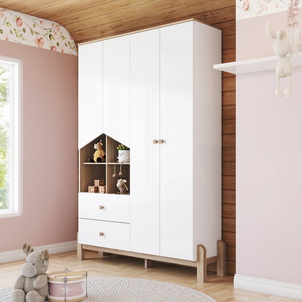 Guarda-Roupa 4 Portas 2 Gavetas Yuri Espresso Móveis Branco/Jequitiba