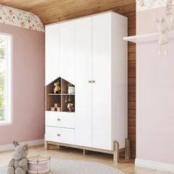Guarda-Roupa 4 Portas 2 Gavetas Yuri Espresso Móveis Branco/Jequitiba